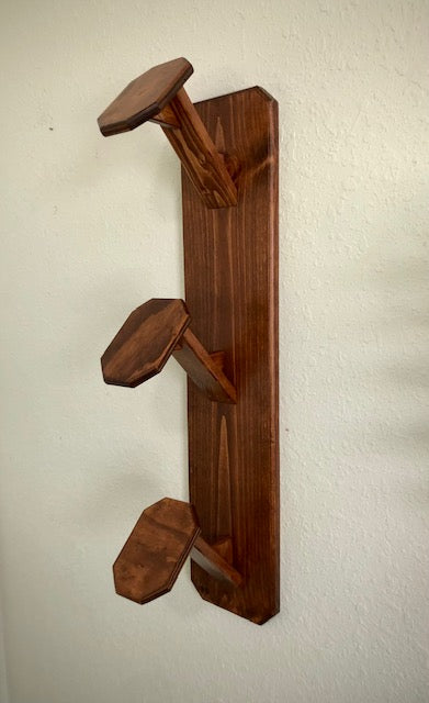 3-Hat Cowboy Hat Rack | Vertical | Solid Wood - "The Showman"