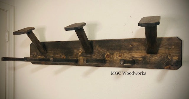 6-Hat Cowboy Hat Rack | Horizontal | Solid Wood 2 Tier Holder - "The Cowpuncher"