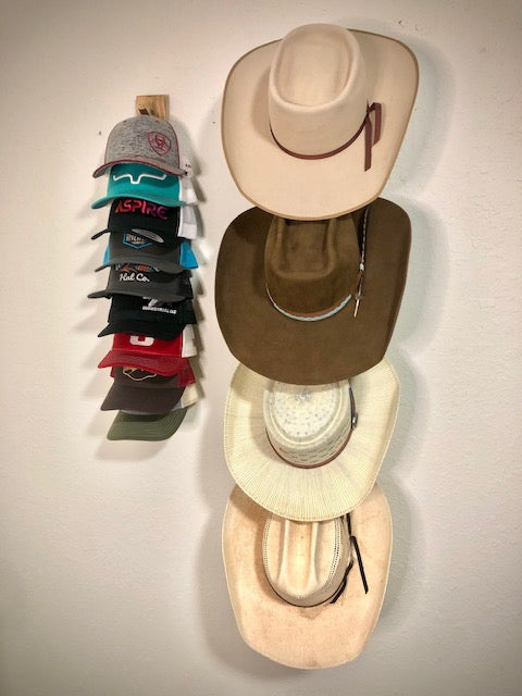 4-Hat Cowboy Hat Rack | Vertical | Solid Wood - "The Showman"