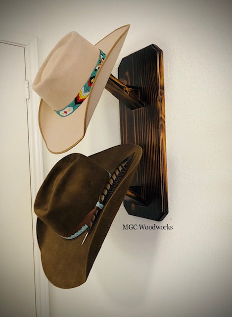 2-Hat Vertical Cowboy Hat Rack | Solid Wood - 