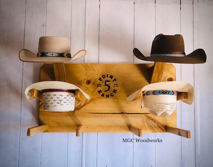 6-Hat Cowboy Hat Rack | Solid Wood 3 Tier Holder - "High Noon"