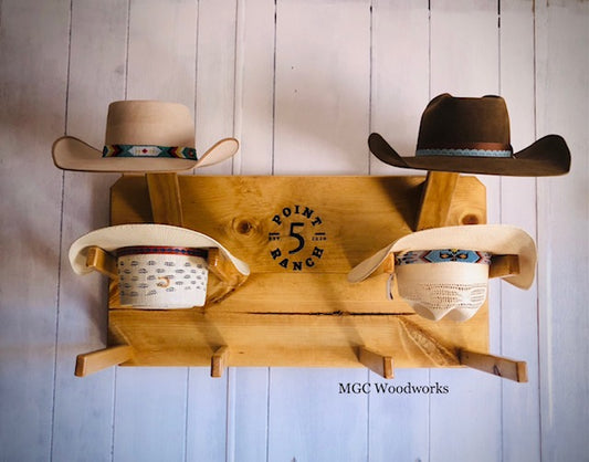 6-Hat Cowboy Hat Rack | Solid Wood 3 Tier Holder - "High Noon"